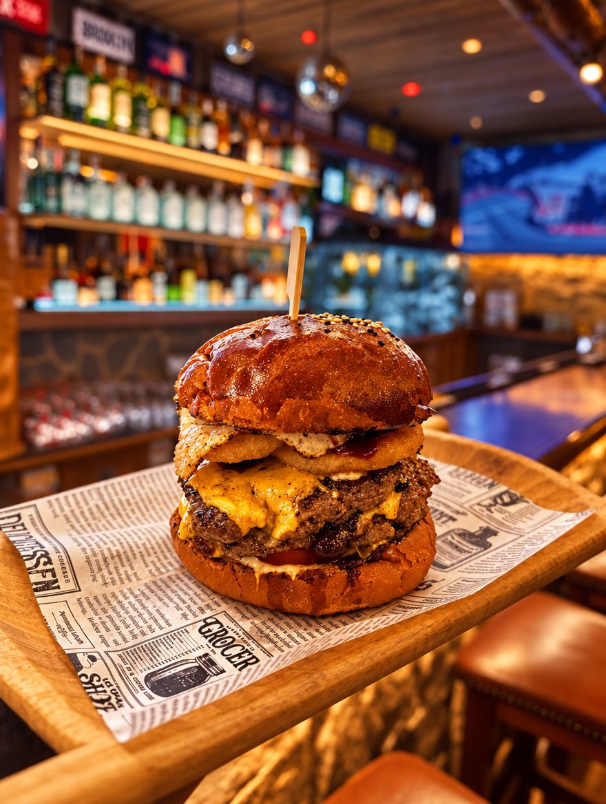 Smash burger s dvojitým mäsom a cheddarom na bare